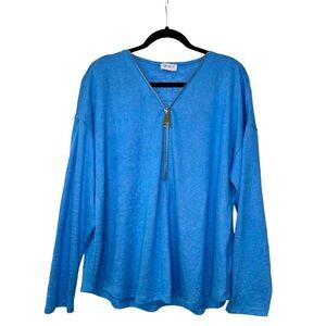 Carmen Marc Valvo Women’s Blue XL Knit Front Statement Zipper Sweater